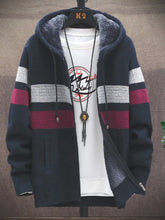 men's Fleece sweater cardigan Contrast color jacket youth slim fit trendy hooded jacket