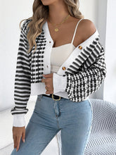 Contrast Stripe Lantern Long Sleeve Cardigan Sweater