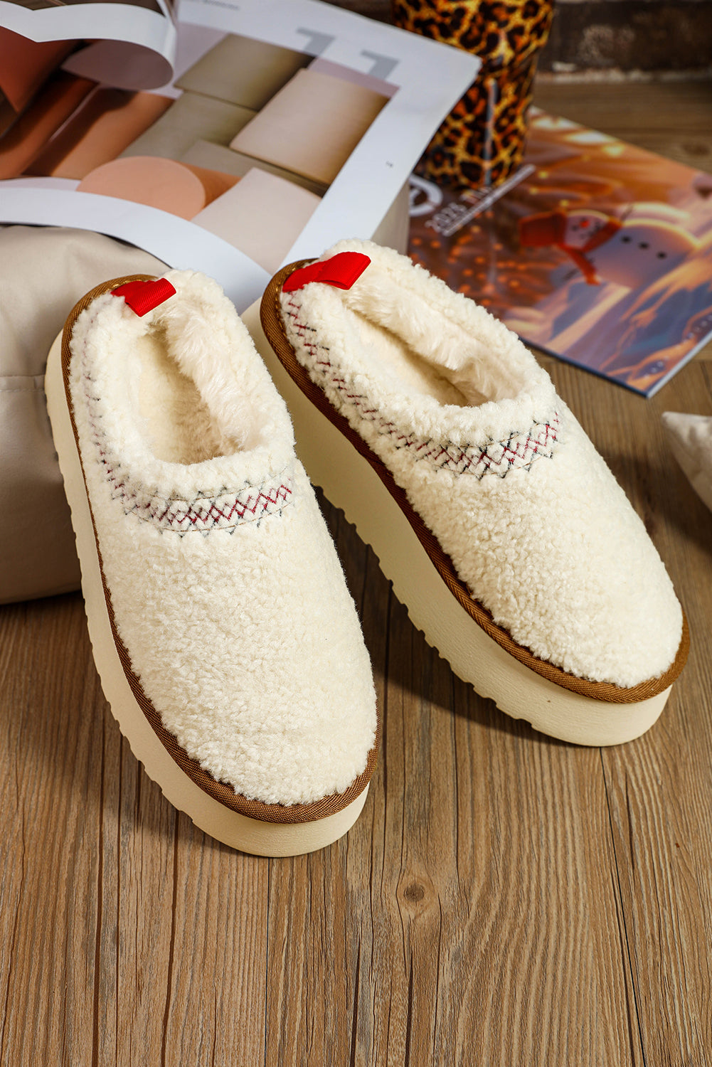 women's Oatmeal Suede Contrast Plush Thick Sole push on