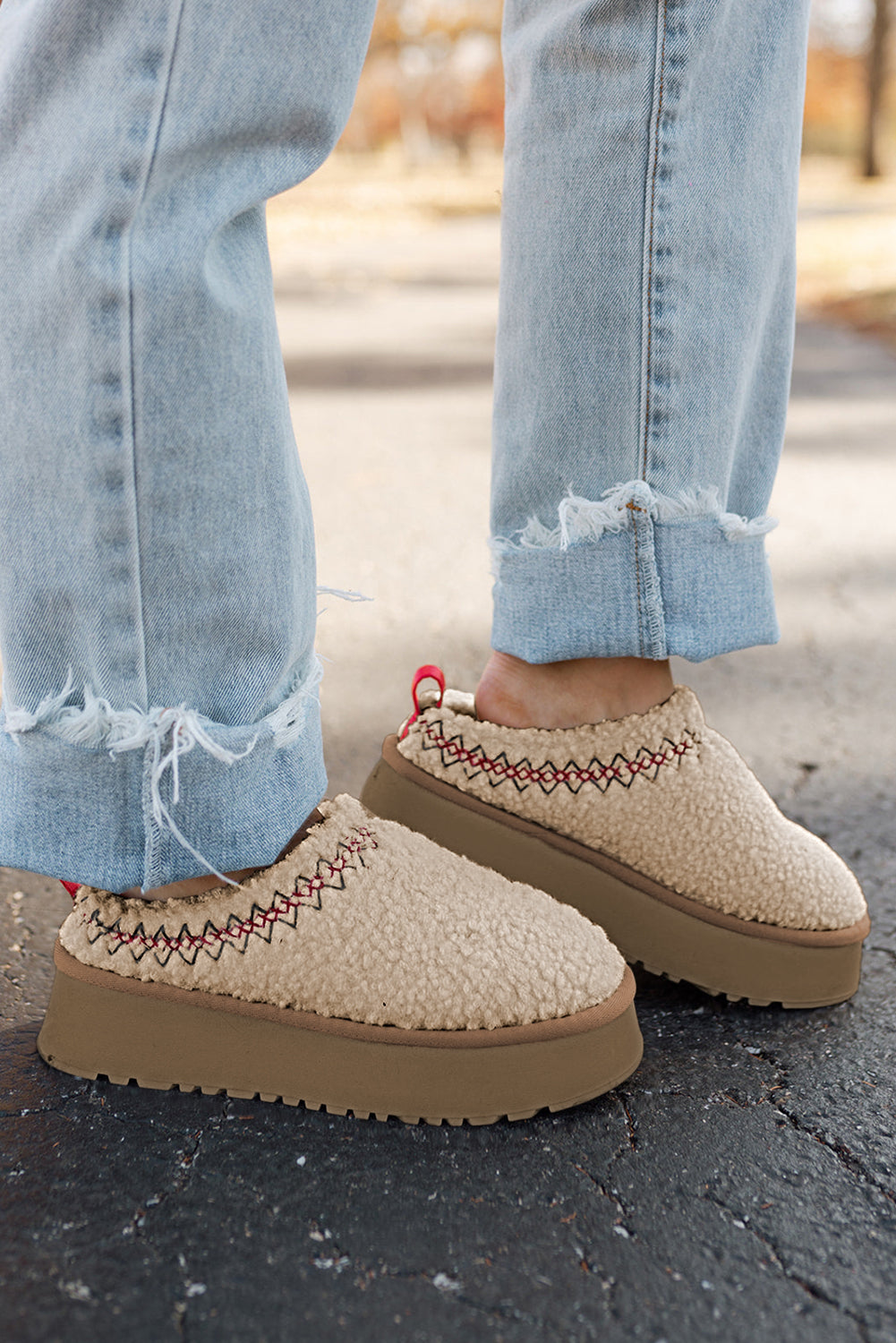 women's Oatmeal Suede Contrast Plush Thick Sole push on