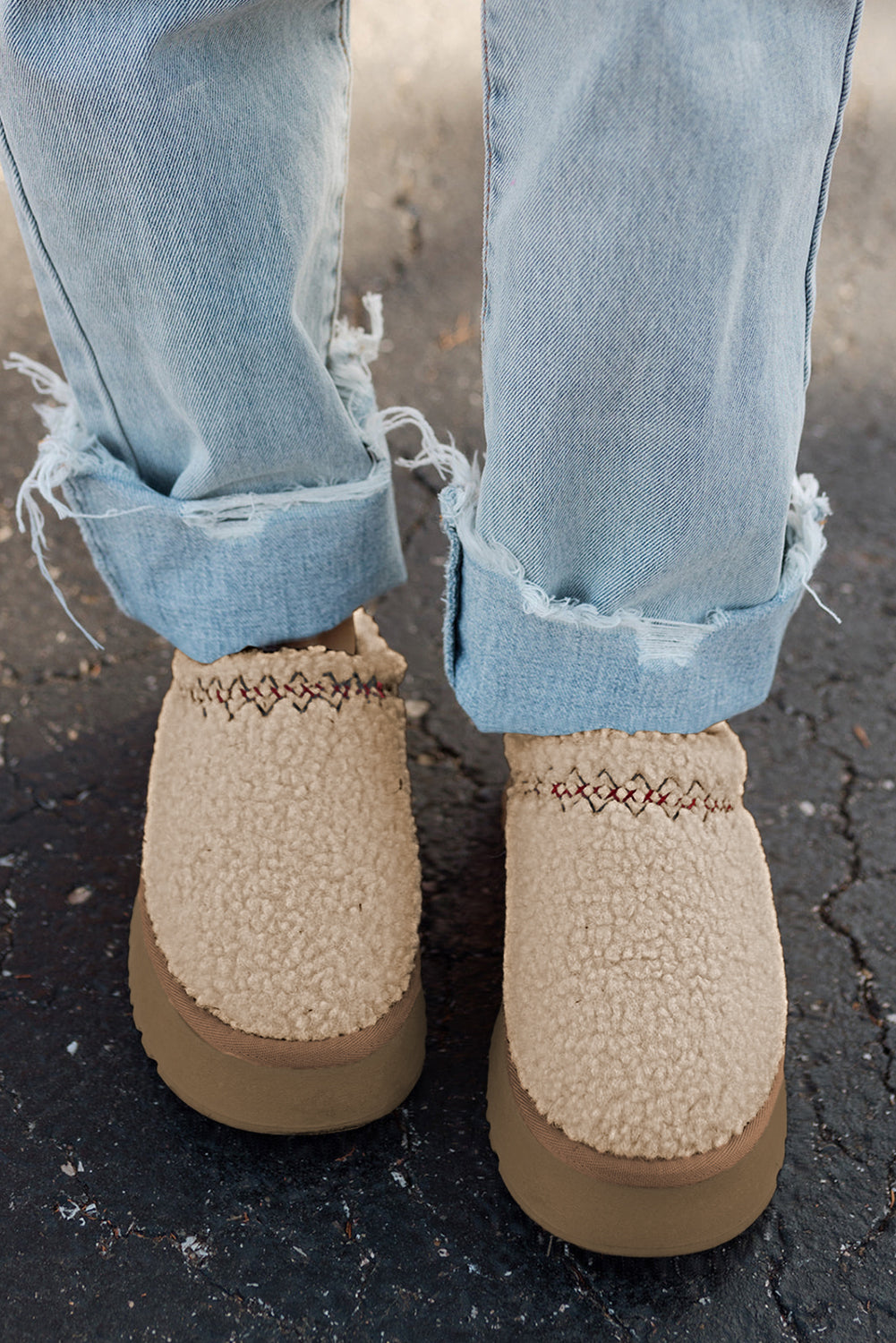 women's Oatmeal Suede Contrast Plush Thick Sole push on