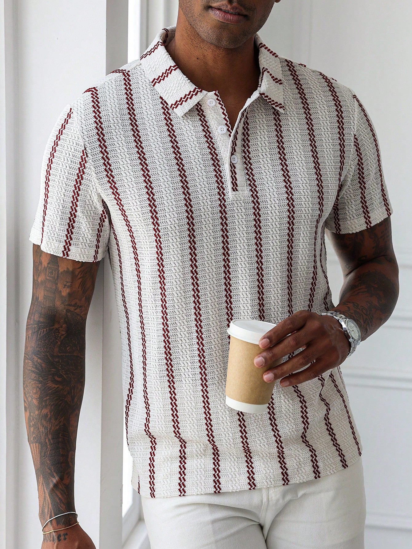 Men's Summer Casual Striped Short Sleeve Polo Shirt
