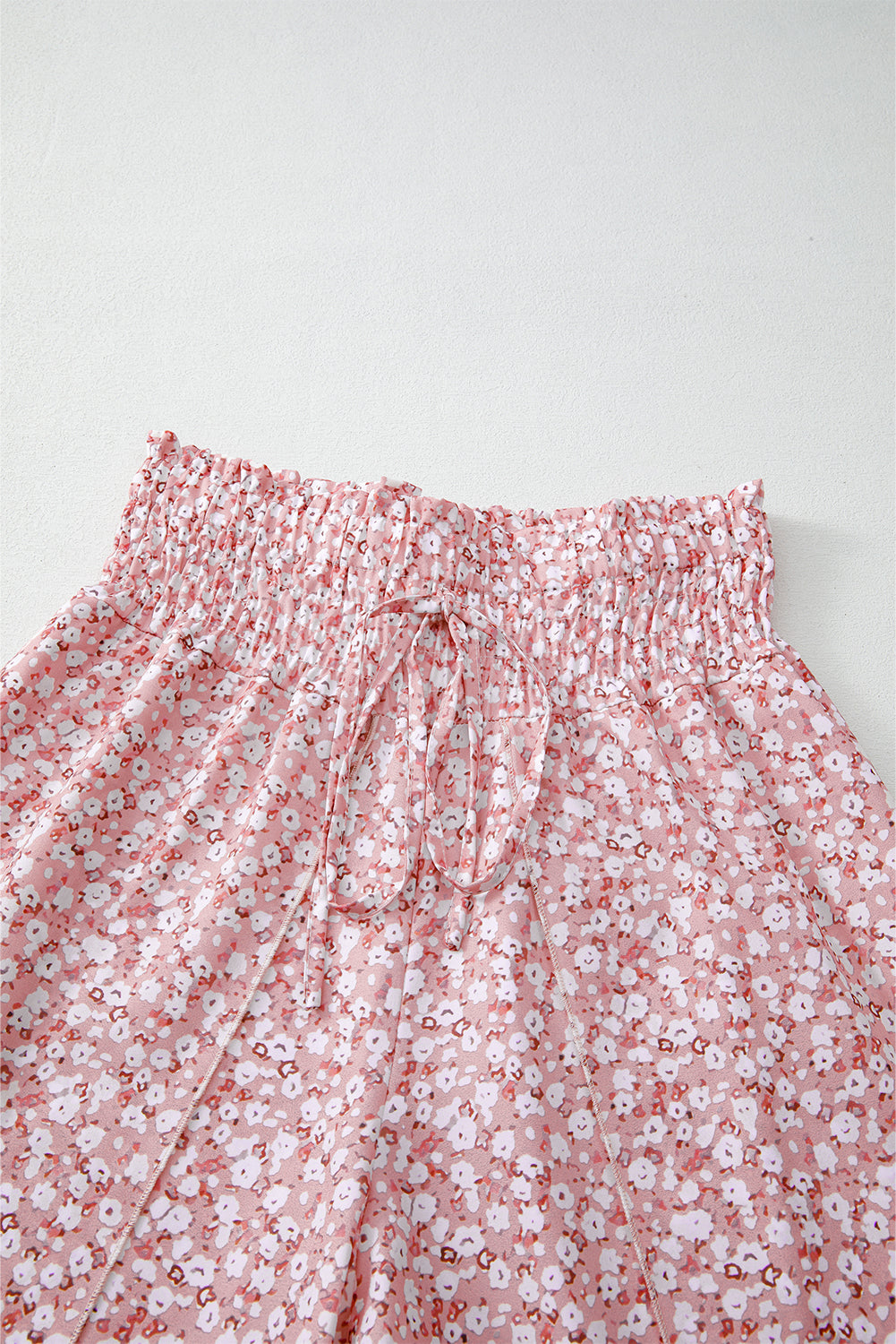 Floral Shirred Side Slit Wide Leg Pants