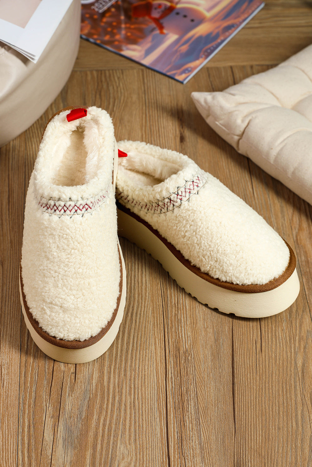 women's Oatmeal Suede Contrast Plush Thick Sole push on