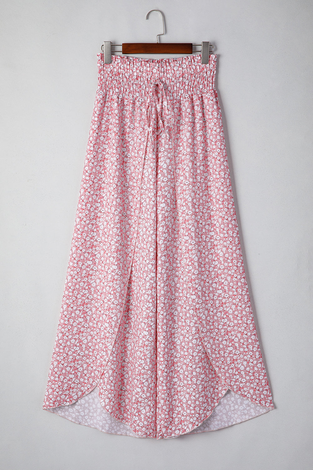 Floral Shirred Side Slit Wide Leg Pants