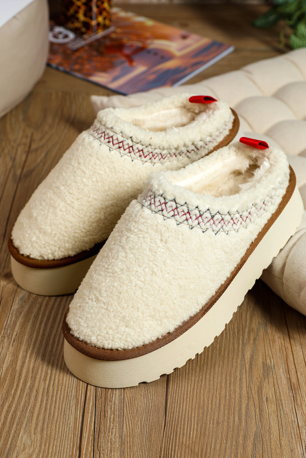 women's Oatmeal Suede Contrast Plush Thick Sole push on