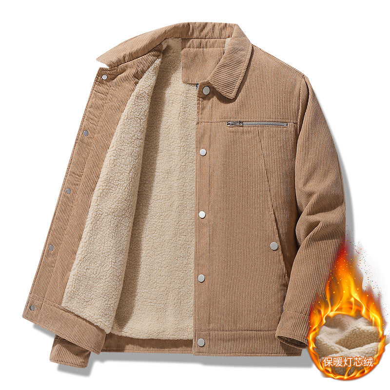 men's Winter Slim Retro Lapels Thick Corduroy Jacket