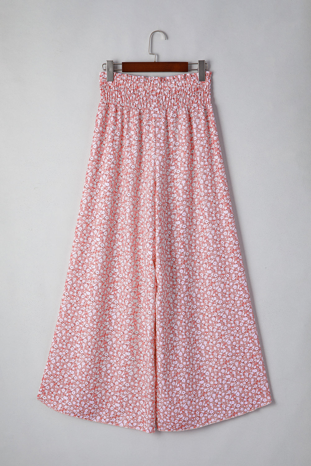 Floral Shirred Side Slit Wide Leg Pants