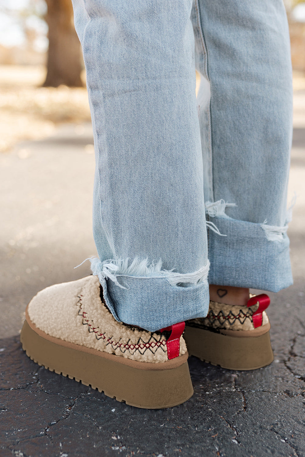 women's Oatmeal Suede Contrast Plush Thick Sole push on