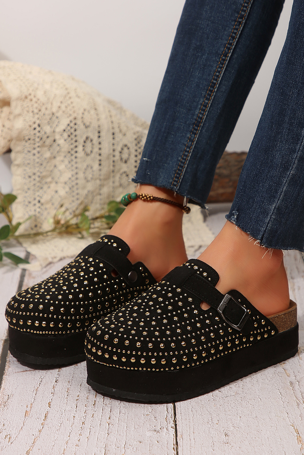 women's Parchment Vintage Studded Platform sandals