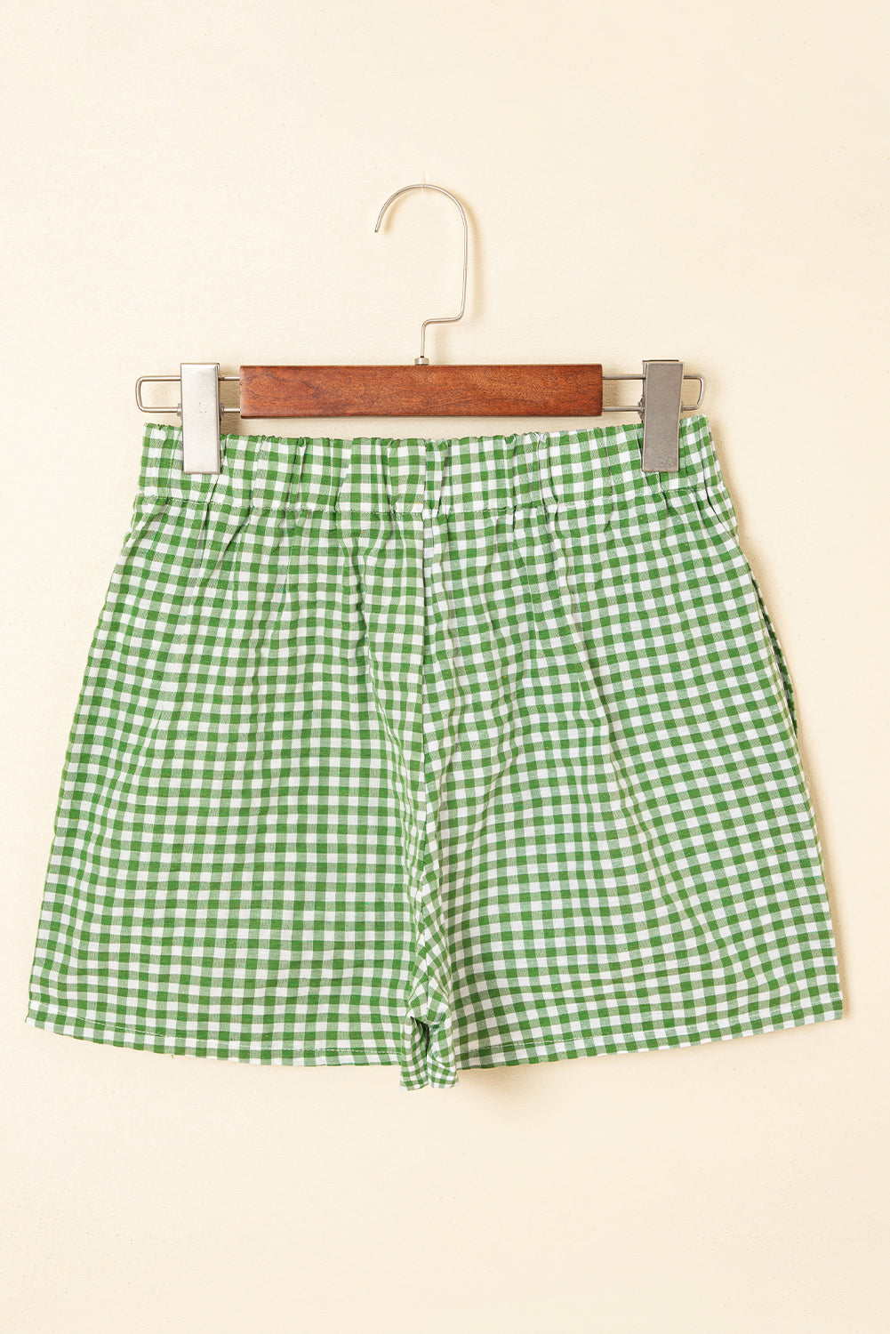 women's Fern Green Red Plaid Gingham Printed High Waist Shorts