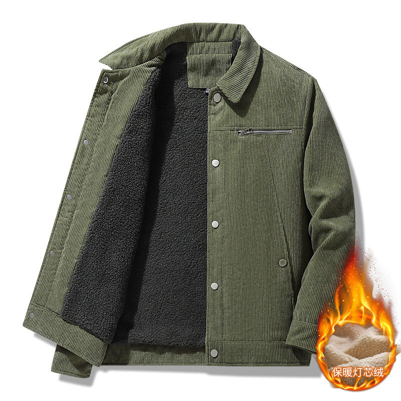 men's Winter Slim Retro Lapels Thick Corduroy Jacket