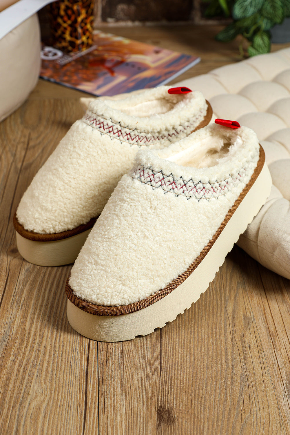 women's Oatmeal Suede Contrast Plush Thick Sole push on