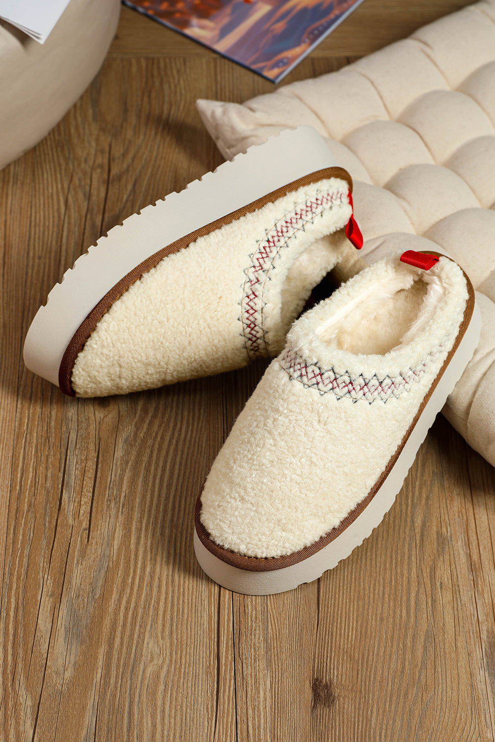 women's Oatmeal Suede Contrast Plush Thick Sole push on