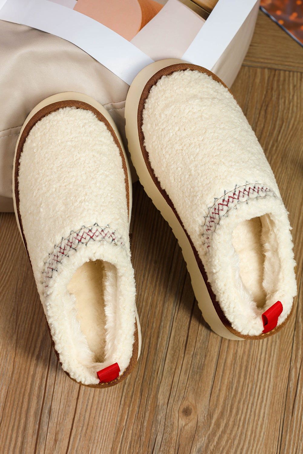 women's Oatmeal Suede Contrast Plush Thick Sole push on
