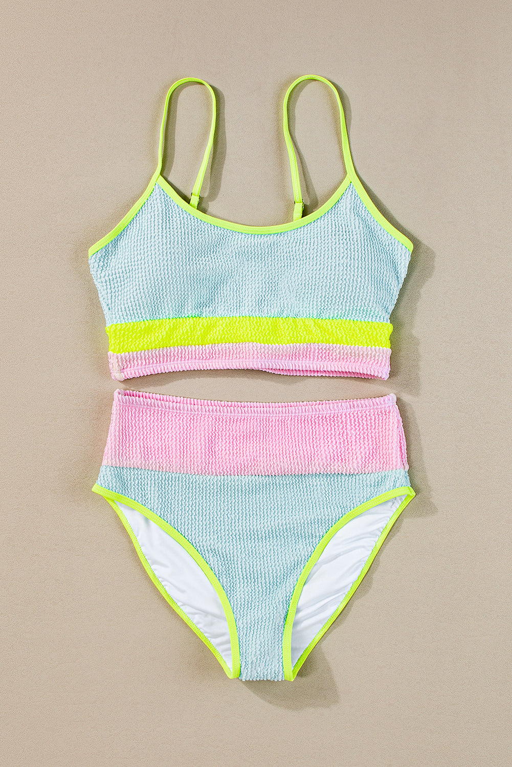 women's Beau Blue Color Block High Waisted Sexy Bikini Set