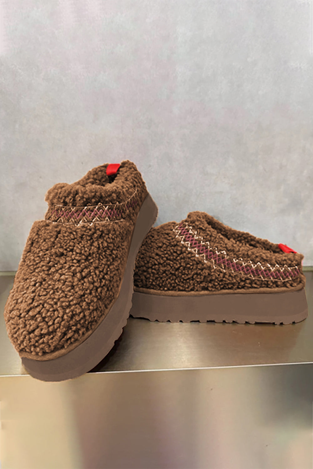 women's Oatmeal Suede Contrast Plush Thick Sole push on