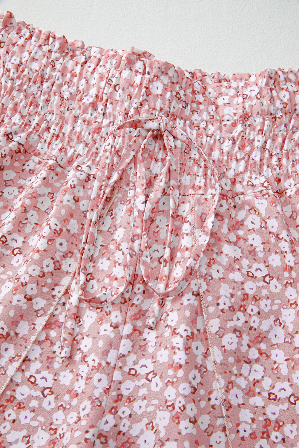 Floral Shirred Side Slit Wide Leg Pants