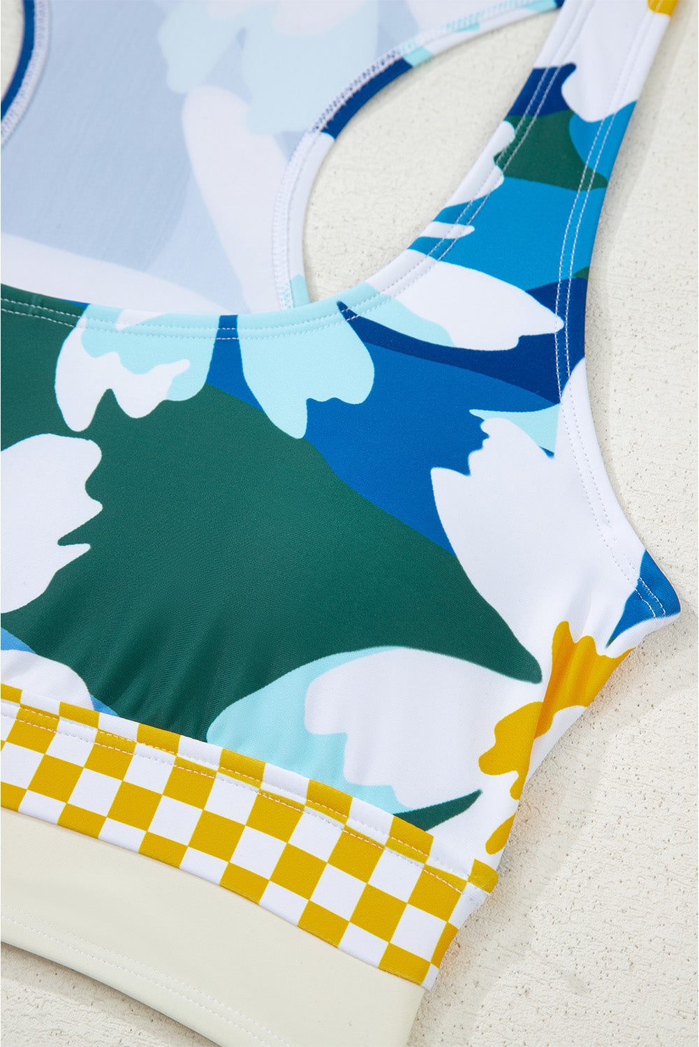 women's Green Floral Print Racerback Cutout High Waist 2pcs Bikini