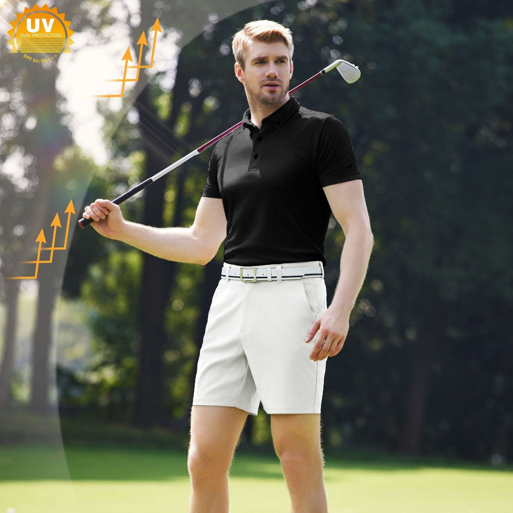 Men's Lightweight Golf Shorts - Quick Dry, Stretch Waist, Flat Front, Casual Chino Style, Gray with Pockets and Zipper Detail