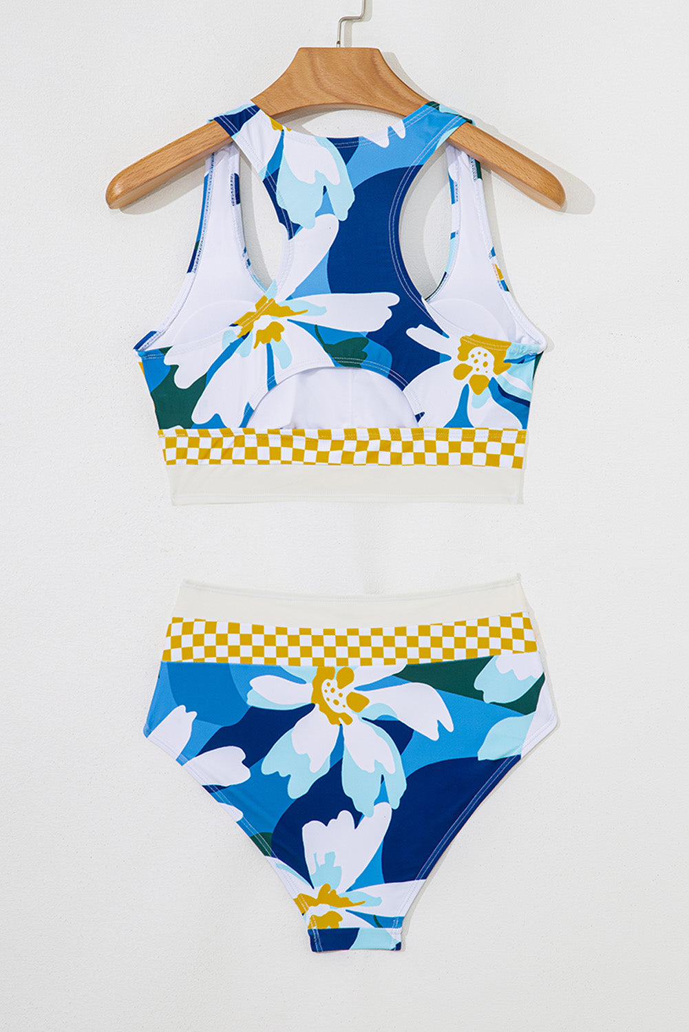 women's Green Floral Print Racerback Cutout High Waist 2pcs Bikini