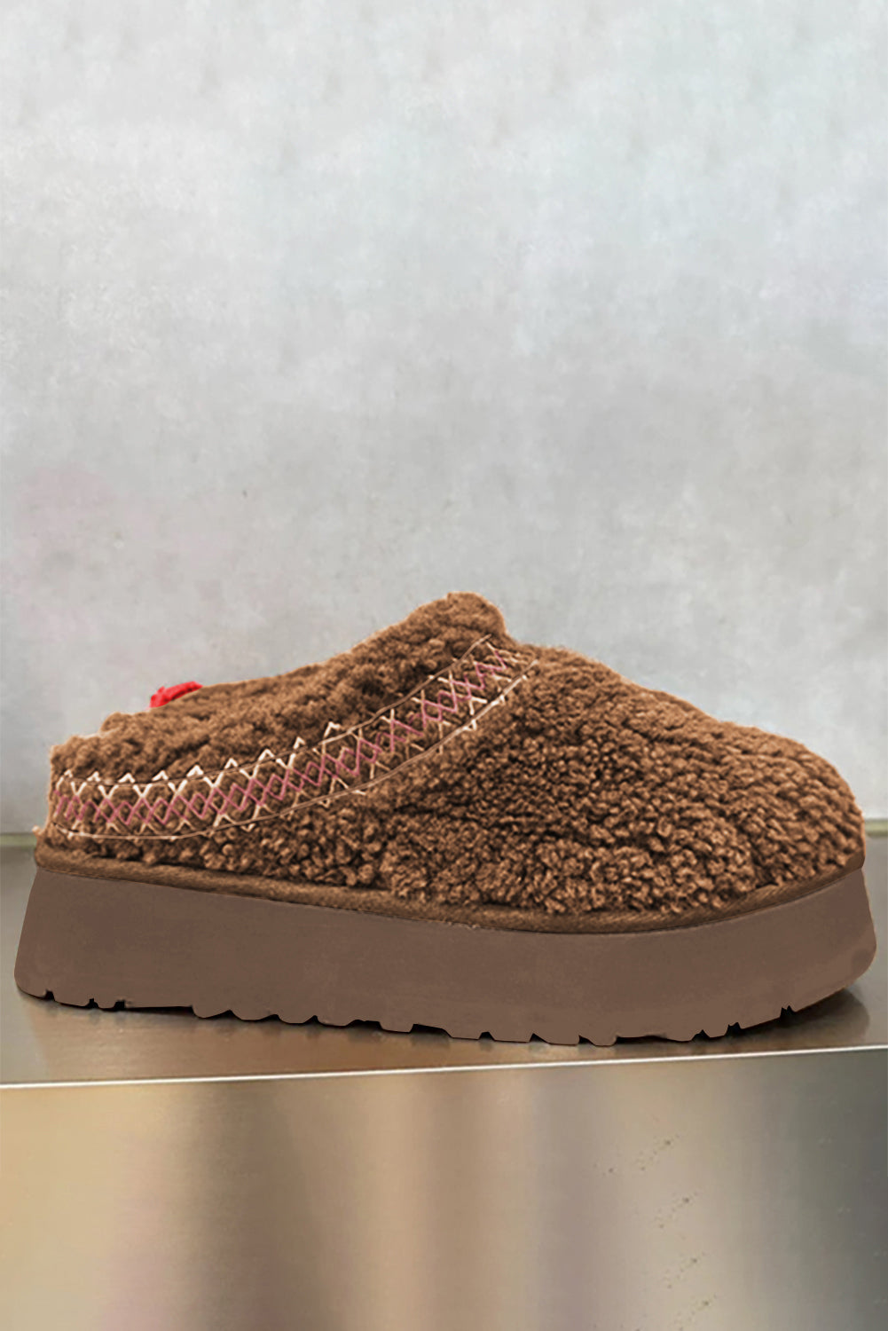 women's Oatmeal Suede Contrast Plush Thick Sole push on