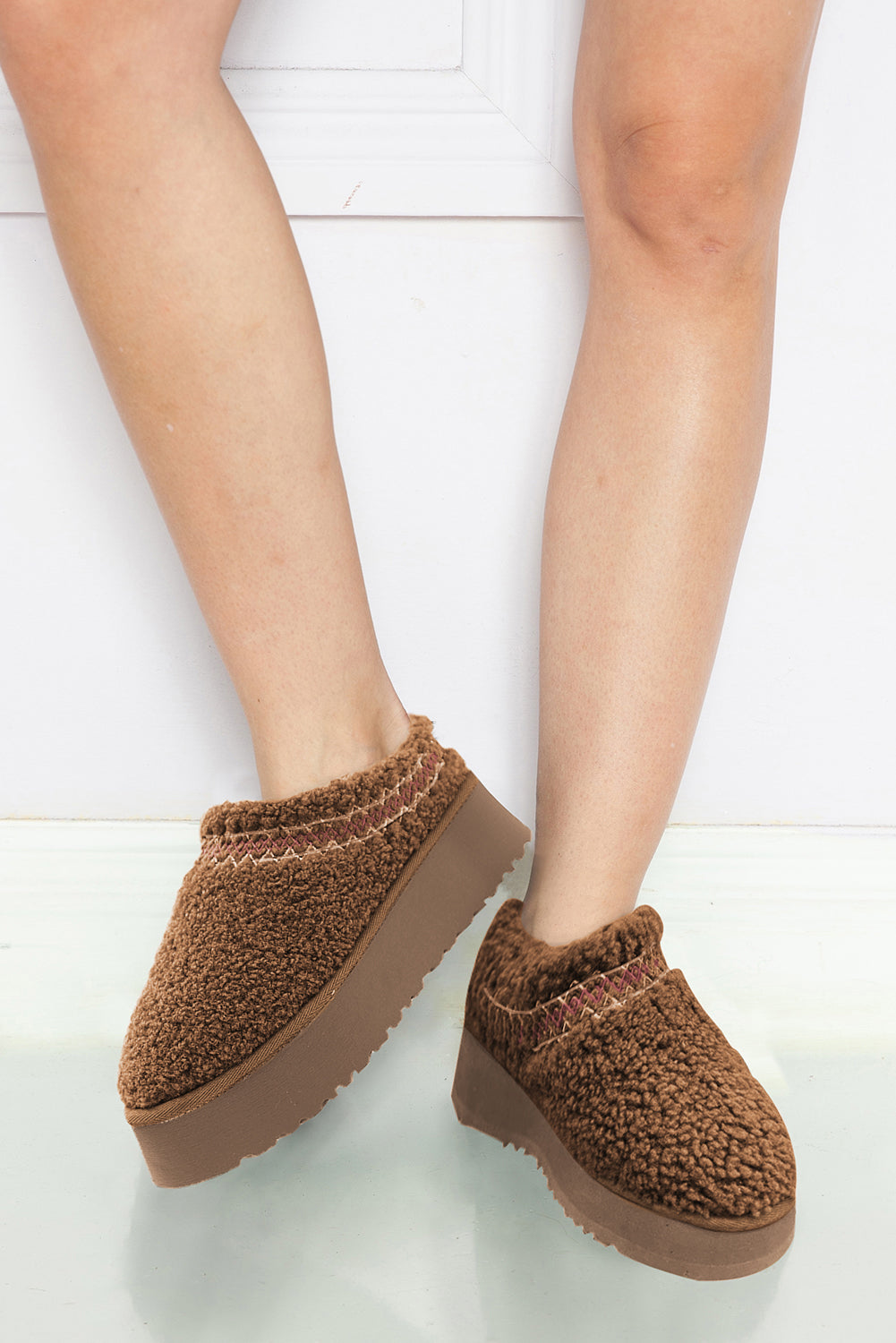 women's Oatmeal Suede Contrast Plush Thick Sole push on