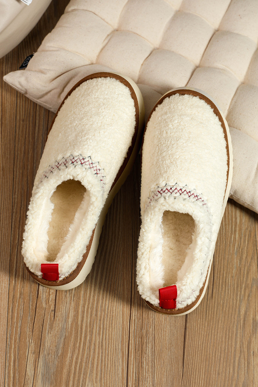 women's Oatmeal Suede Contrast Plush Thick Sole push on
