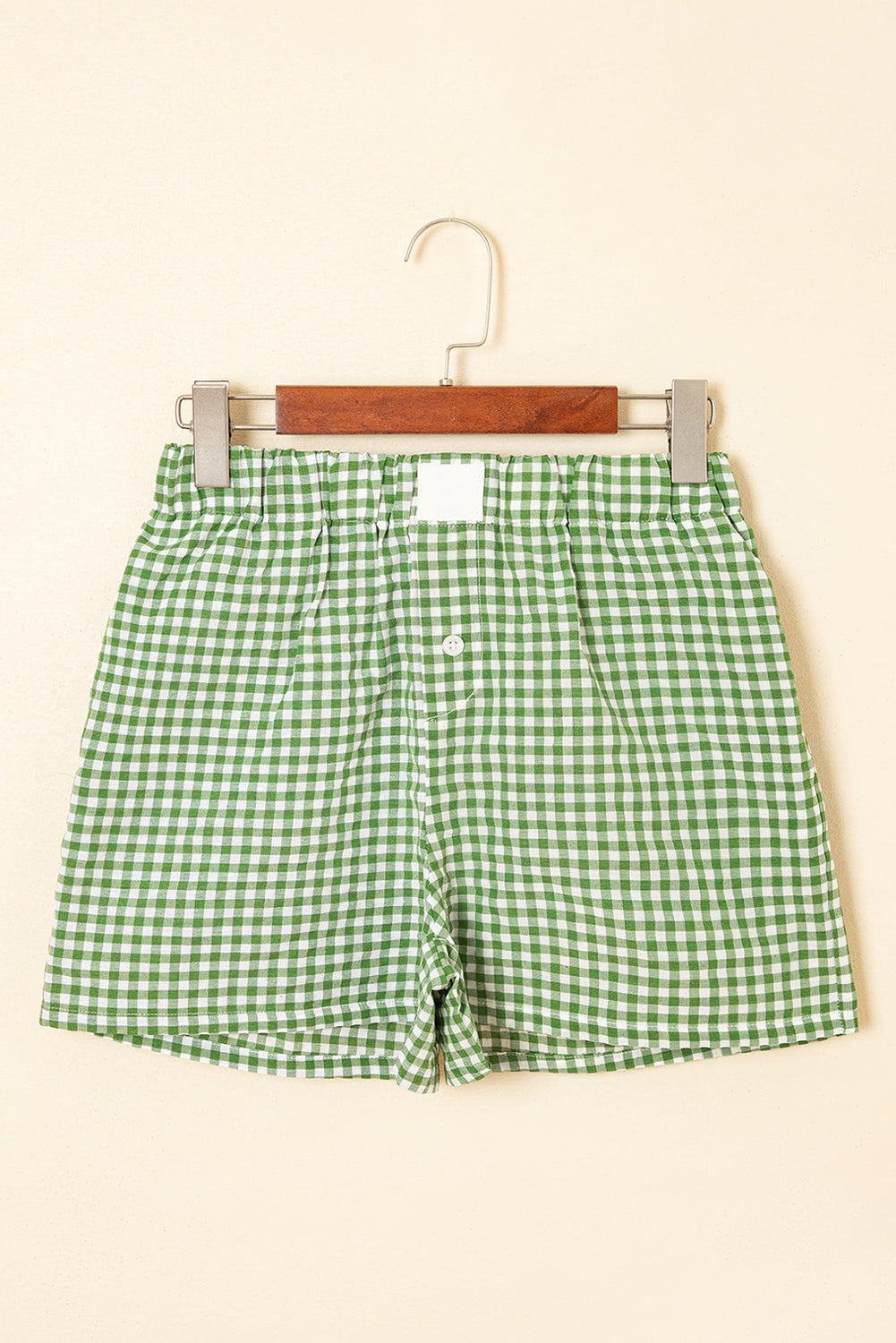 women's Fern Green Red Plaid Gingham Printed High Waist Shorts
