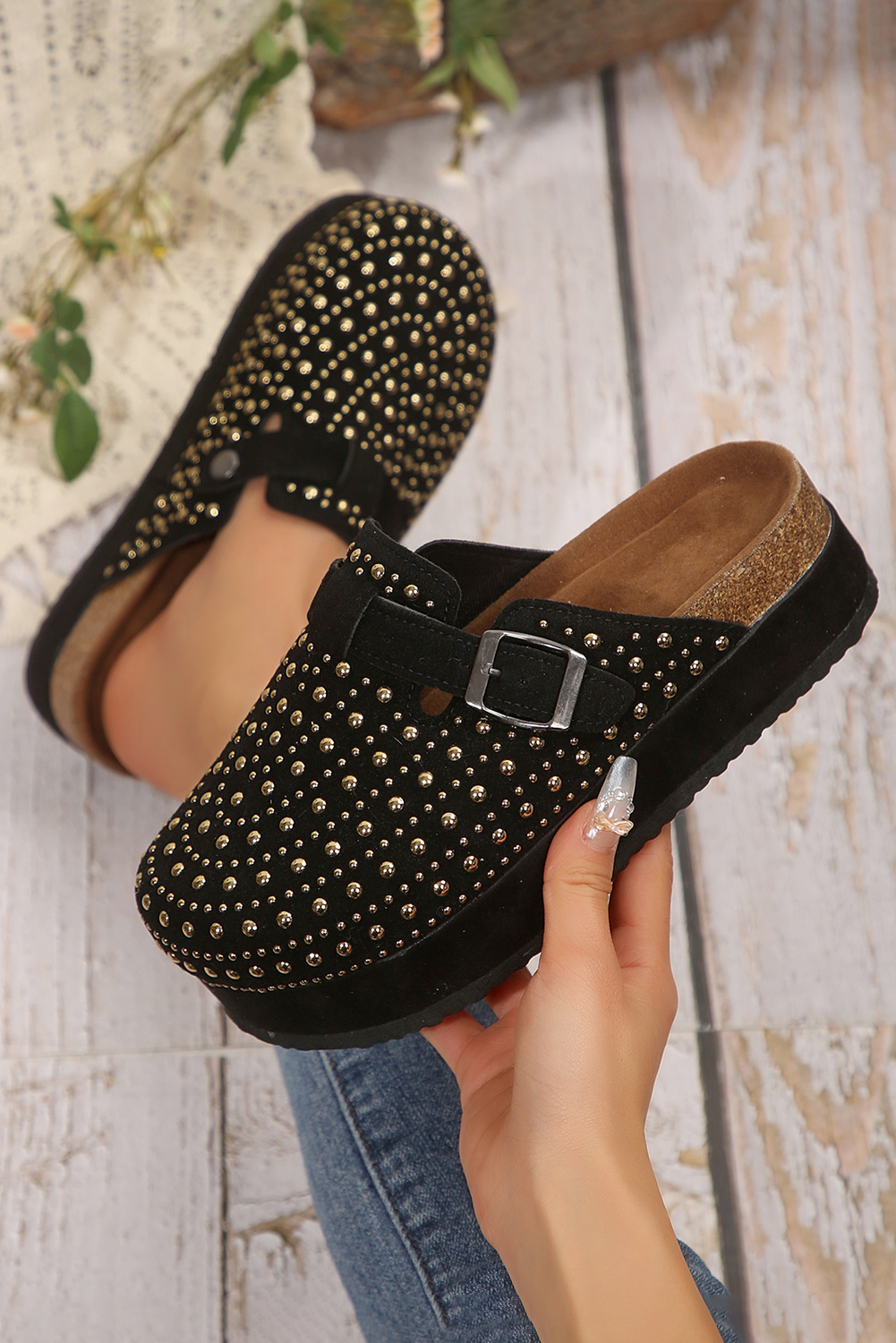 women's Parchment Vintage Studded Platform sandals