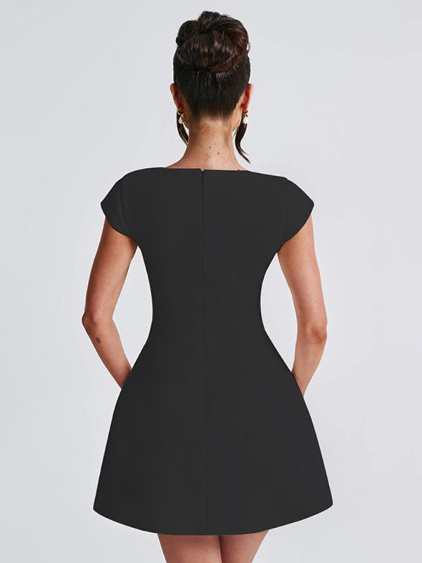 women's Short Sleeve Square Neck Vest A-Line Dress