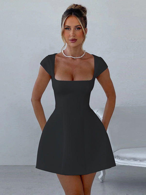 women's Short Sleeve Square Neck Vest A-Line Dress