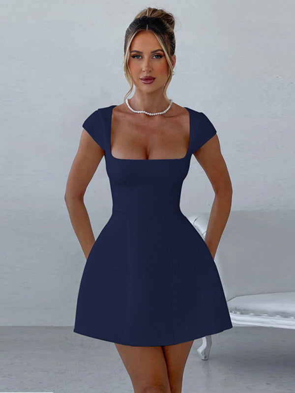 women's Short Sleeve Square Neck Vest A-Line Dress